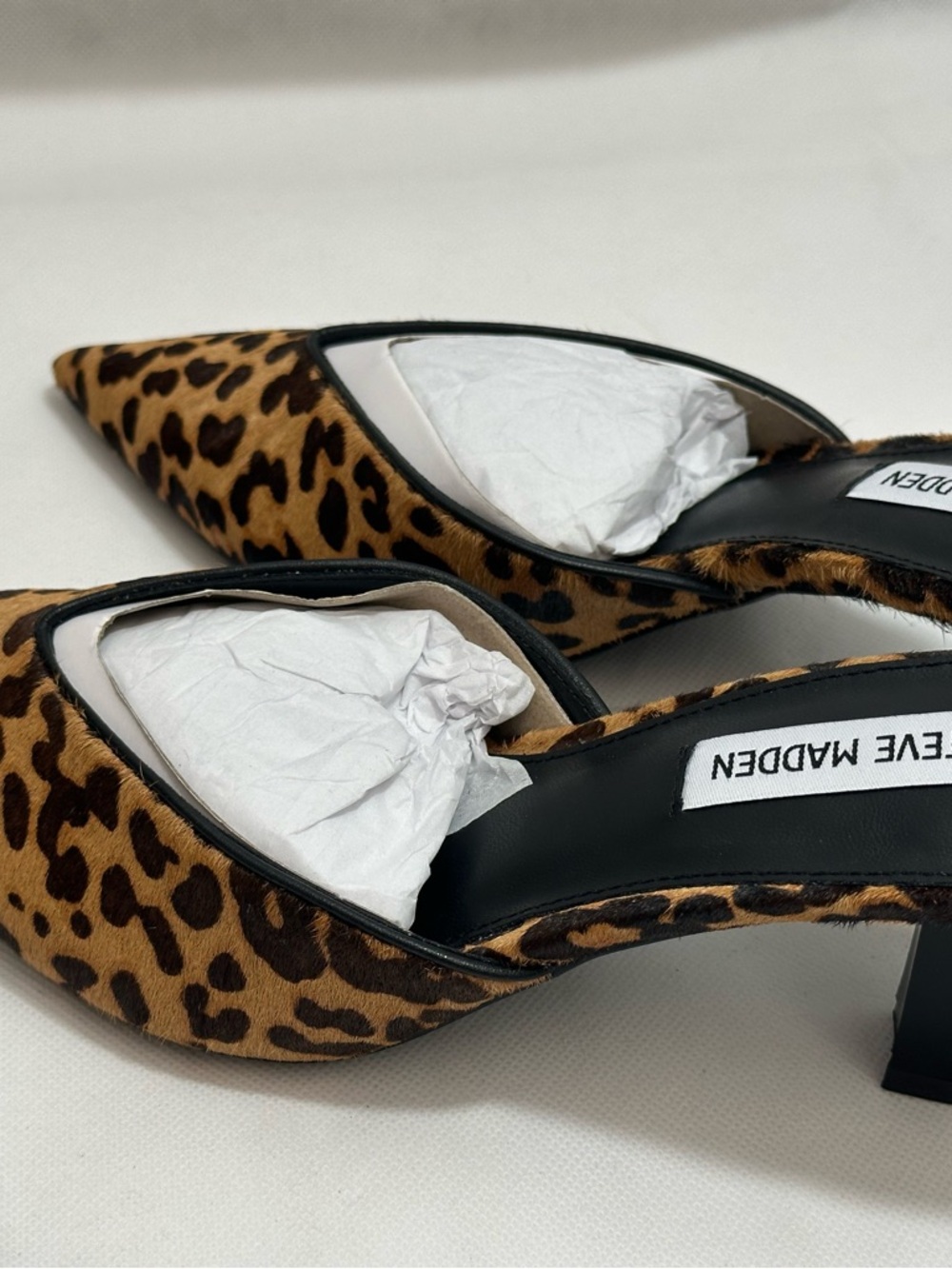 Steve Madden Leopard Print Calf Hair Mule Heels Pointed Toe Kitten Heel Size 7.5 - Picture 2 of 5
